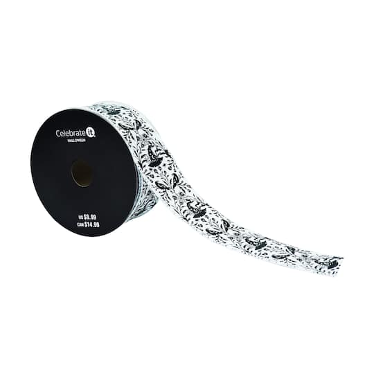 1.5" x 10yd. Black & White Witch Hat Wired Faux Linen Ribbon by Celebrate It®